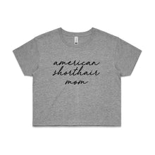 Load image into Gallery viewer, Breed Specific Cat Mom (thin cursive) Crop T-Shirt