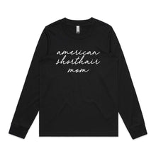 Load image into Gallery viewer, Breed Specific Cat Mom (thin cursive) Long Sleeve T-Shirt