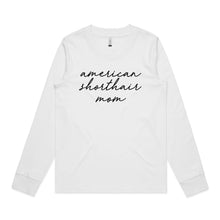 Load image into Gallery viewer, Breed Specific Cat Mom (thin cursive) Long Sleeve T-Shirt
