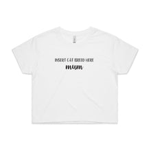 Load image into Gallery viewer, Breed Specific Cat Mum (thick cursive) Crop T-Shirt