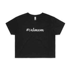 #catmom (thick cursive) Crop T-Shirt