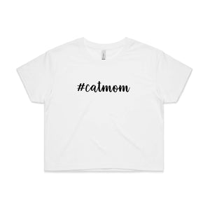 #catmom (thick cursive) Crop T-Shirt