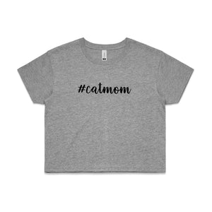 #catmom (thick cursive) Crop T-Shirt