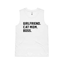 Load image into Gallery viewer, GIRLFRIEND. CAT MOM. BOSS. Ladies Tank