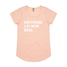 Load image into Gallery viewer, GIRLFRIEND. CAT MOM. BOSS. Ladies T-Shirt