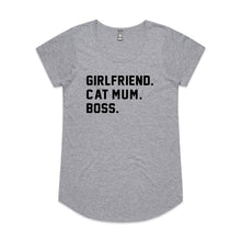Load image into Gallery viewer, GIRLFRIEND. CAT MUM. BOSS. Ladies T-Shirt