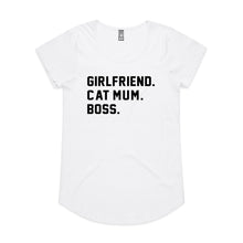 Load image into Gallery viewer, GIRLFRIEND. CAT MUM. BOSS. Ladies T-Shirt