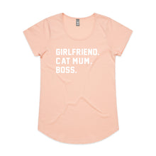 Load image into Gallery viewer, GIRLFRIEND. CAT MUM. BOSS. Ladies T-Shirt