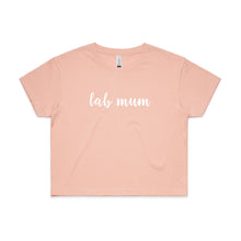 Load image into Gallery viewer, Breed Specific Dog Mum (thick cursive) Crop T-Shirt