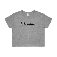 Load image into Gallery viewer, Breed Specific Dog Mum (thick cursive) Crop T-Shirt
