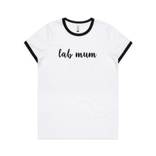 Load image into Gallery viewer, Breed Specific Dog Mum (thick cursive) Ringer T-Shirt