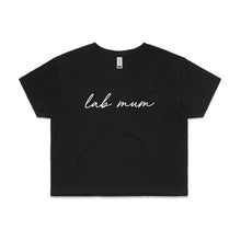 Load image into Gallery viewer, Breed Specific Dog Mum (thin cursive) Crop T-Shirt