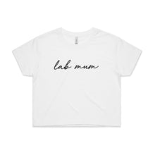 Load image into Gallery viewer, Breed Specific Dog Mum (thin cursive) Crop T-Shirt