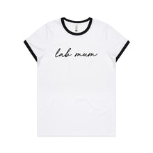 Load image into Gallery viewer, Breed Specific Dog Mum (thin cursive) Ringer T-Shirt