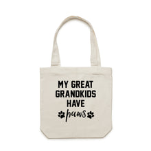 Load image into Gallery viewer, MY GREAT GRANDKIDS HAVE paws Luxe Tote Bag