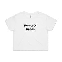 Load image into Gallery viewer, Breed Specific Cat Mom (thick cursive) Crop T-Shirt
