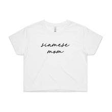 Load image into Gallery viewer, Breed Specific Cat Mom (thin cursive) Crop T-Shirt