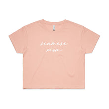 Load image into Gallery viewer, Breed Specific Cat Mom (thin cursive) Crop T-Shirt