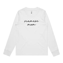 Load image into Gallery viewer, Breed Specific Cat Mom (thin cursive) Long Sleeve T-Shirt