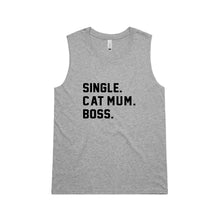 Load image into Gallery viewer, SINGLE. CAT MUM. BOSS. Ladies Tank