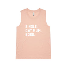 Load image into Gallery viewer, SINGLE. CAT MUM. BOSS. Ladies Tank