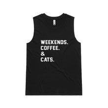 Load image into Gallery viewer, WEEKENDS. COFFEE &amp; CATS. Ladies Tank