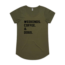 Load image into Gallery viewer, WEEKENDS. ?? &amp; DOGS. Ladies T-Shirt