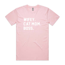 Load image into Gallery viewer, WIFEY. CAT MOM. BOSS. Unisex T-Shirt