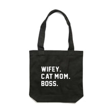 Load image into Gallery viewer, WIFEY. CAT MOM. BOSS. Luxe Tote Bag