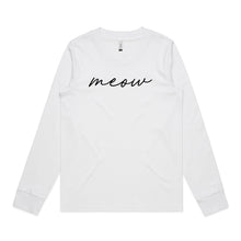 Load image into Gallery viewer, meow (thin cursive) Long Sleeve T-Shirt