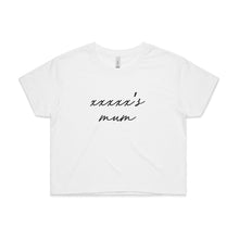 Load image into Gallery viewer, [name]'s mum (thin cursive) Crop T-Shirt