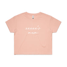 Load image into Gallery viewer, [name]'s mum (thin cursive) Crop T-Shirt