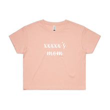 Load image into Gallery viewer, [name]'s mom (thick cursive) Crop T-Shirt